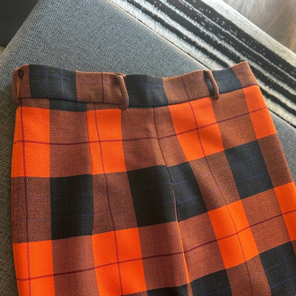 Zara Vibrant Orange and Black Plaid Pencil Skirt with Back Slit - Picture 5 of 10